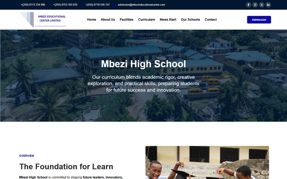 Homepage of Mbezi High School on desktop, designed and built by Razegreen
