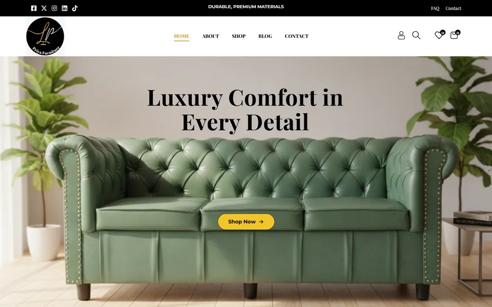 Homepage of Priya Furniture on desktop, designed and built by Razegreen