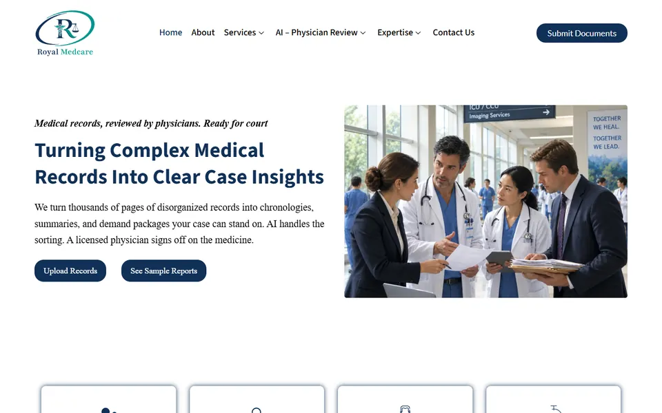 Homepage of Royal Medcare on desktop, designed and built by Razegreen