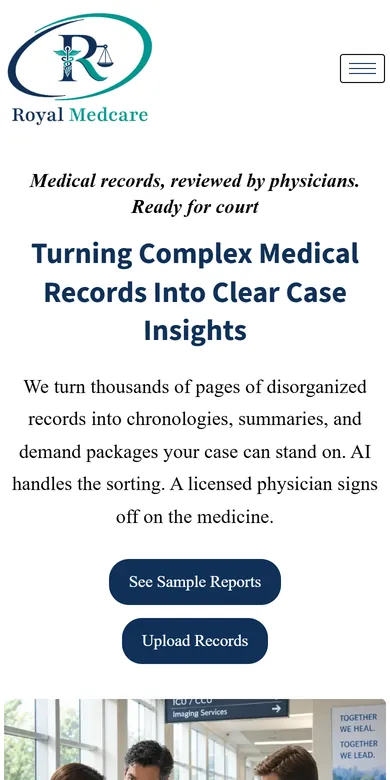 Royal Medcare website on a mobile phone