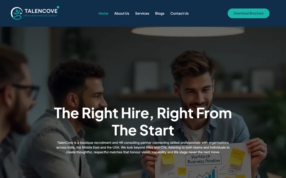 Homepage of TalenCove on desktop, designed and built by Razegreen